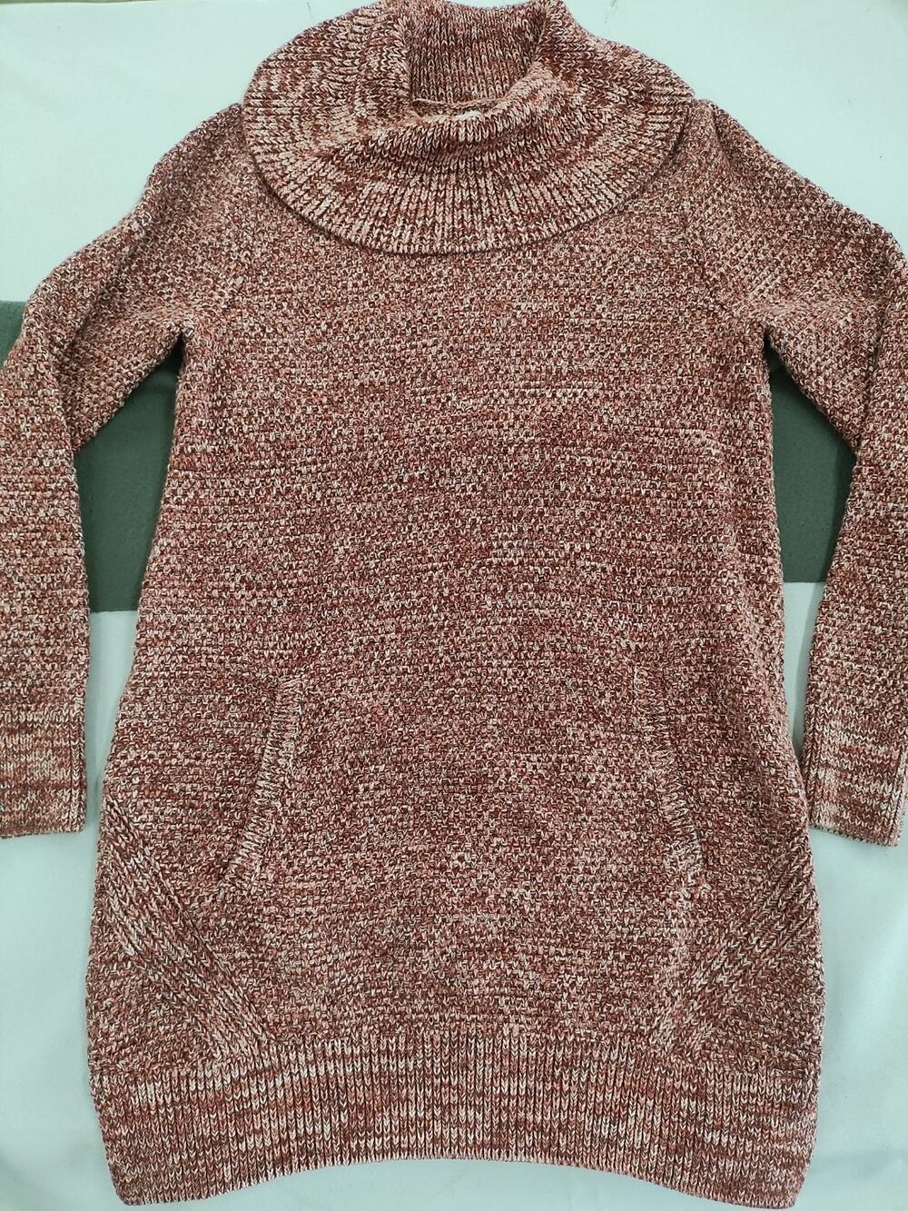 Duluth Trading Co Heritage Cowl Neck Tunic Sweater Red Marled Pockets M Cozy